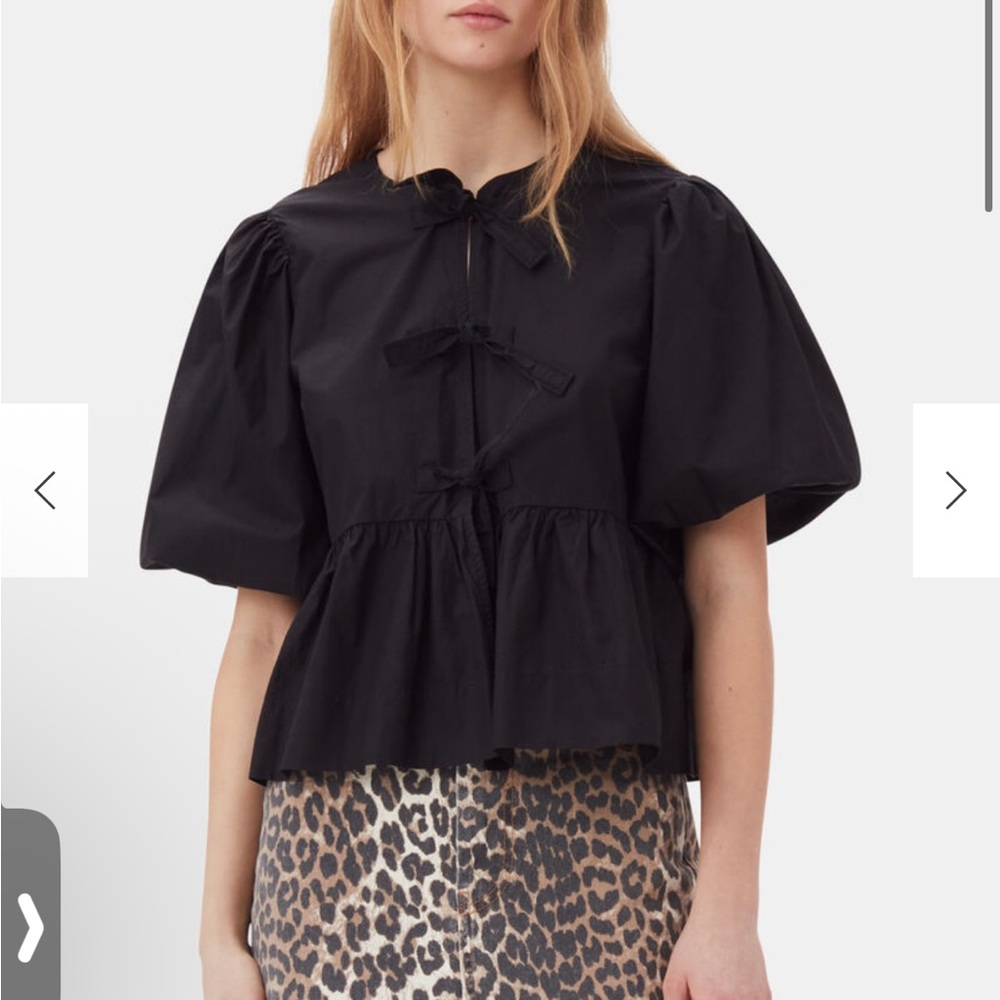 Ganni Black Puff Sleeve Blouse